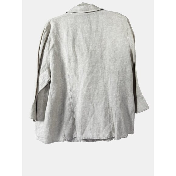 Style &Co 2X Oatmeal Linen 3/4 Sleeve Button Down Tailored Fit Blouse Split Cuff - Picture 2 of 8